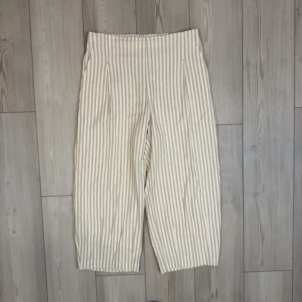 Crea Concept‎ Women's Sz 42 I US 10 Beige Linen Wide Ankle Pleated Pants Stretch